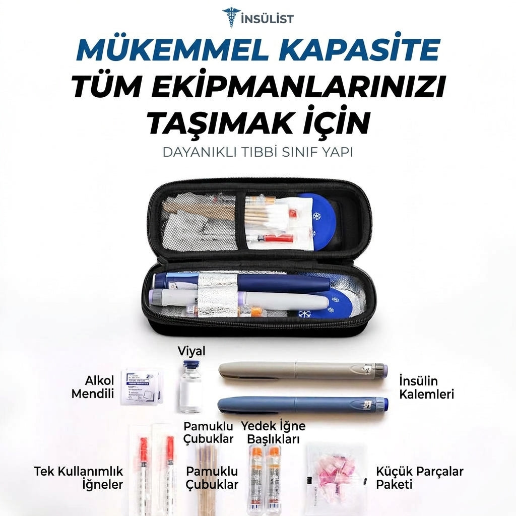 Derece göstergeli insülün ve iğne taşıma çantası