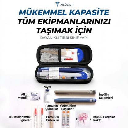 Derece göstergeli insülün ve iğne taşıma çantası