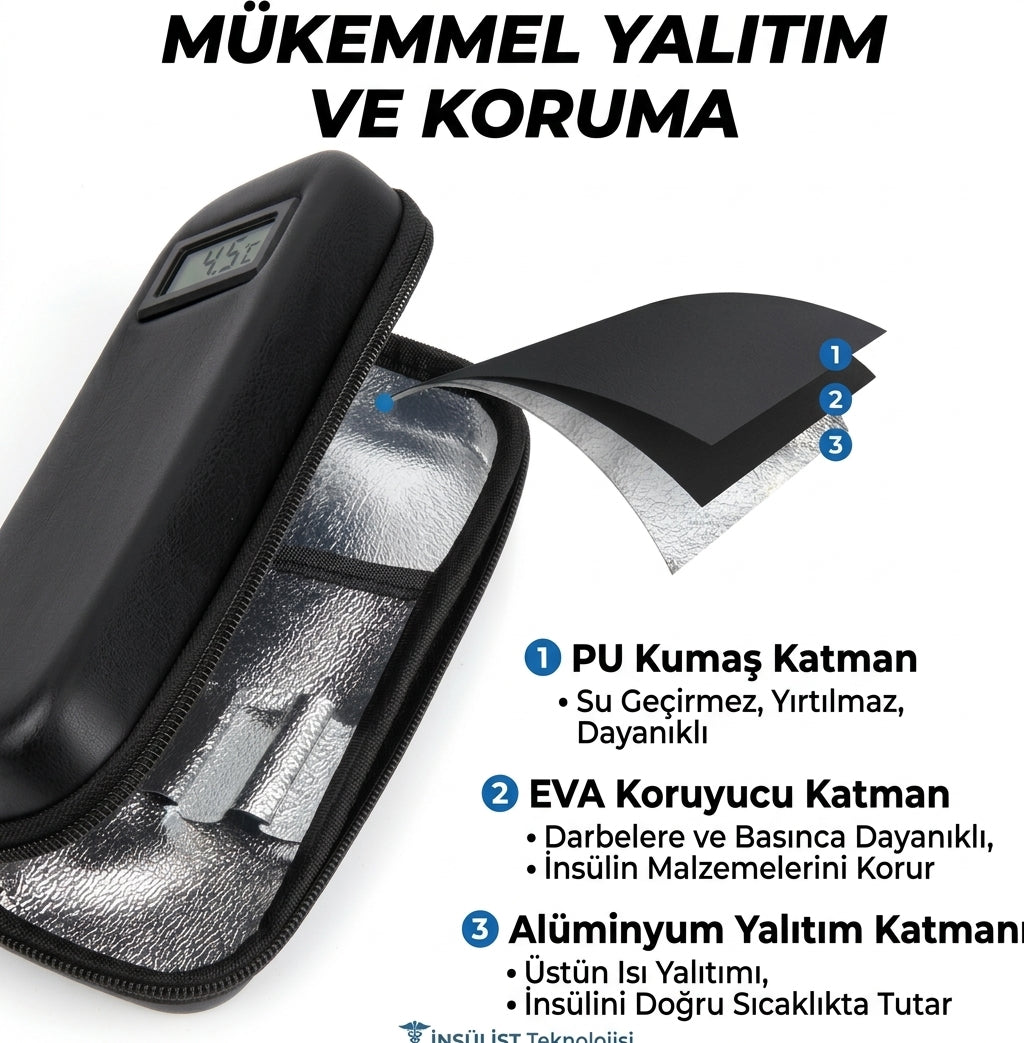 Derece göstergeli insülün ve iğne taşıma çantası